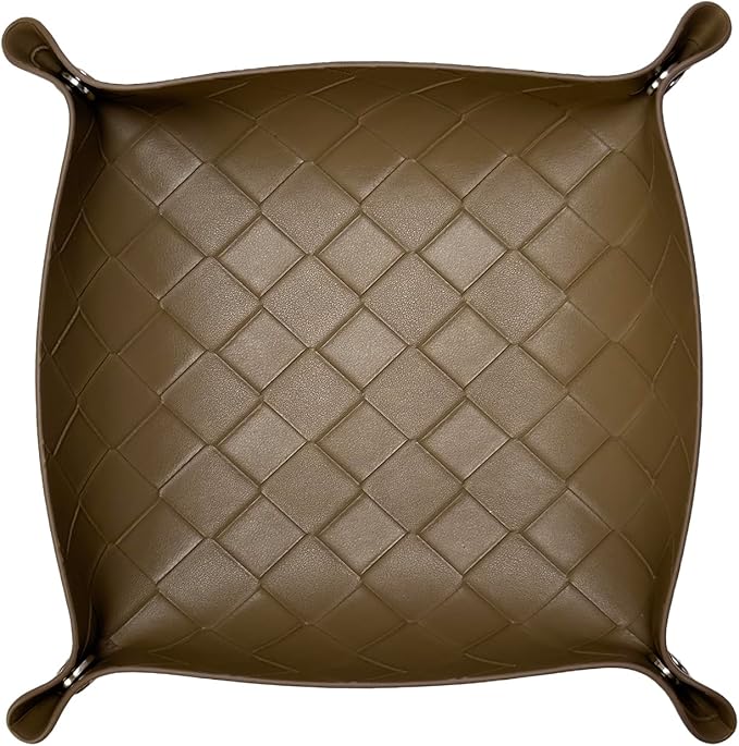 UnionBasic Small Valet Tray, Jewelry Tray for Rings Watches Earrings, Entryway Catchall Caddy for Coins Keys Change, Nightstand Bedside Valet Holder, Trays for Electronic Gadgets, Woven Tobacco Brown