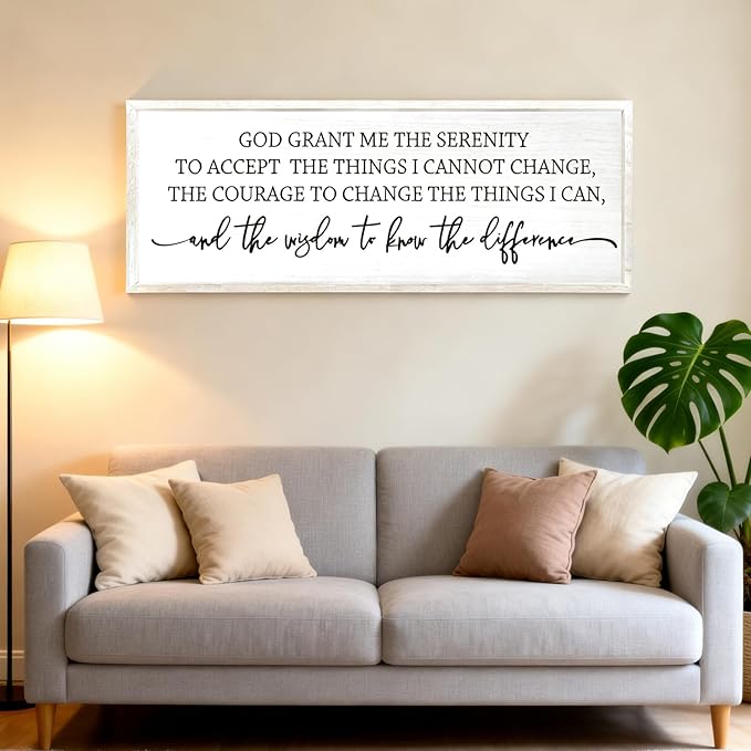 Serenity Prayer Rustic Bible Verse Framed Wall Art, 40''×15'' Religious Christian Saying Sign for God Jesus Christ Prayer, Vintage Positive Horizontal Holy Inspirational Catholic Scripture Gift Decor