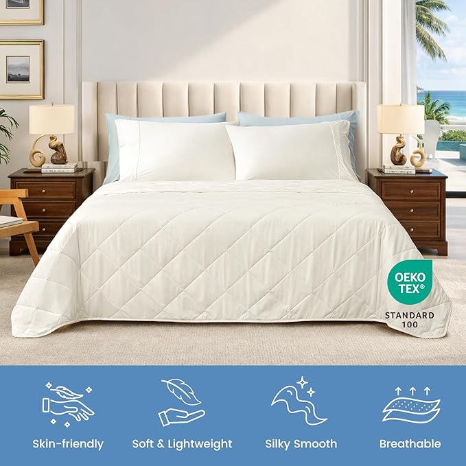 Cozy Bliss Cooling Blanket for Hot Sleepers King Size, Q-Max 0.45 Cooling Comfort, Cold Blankets for Night Sweats Sleeping, Ultra-Cool Lightweight Breathable Summer Blanket for Bed, Off White