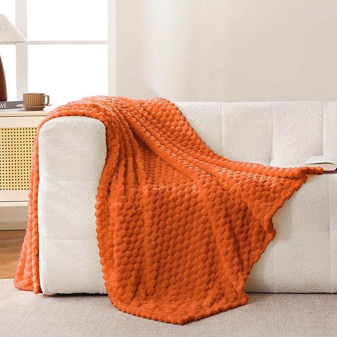 Bnuitland Orange Flannel Throw Blanket (50X70 inches), 300 GSM Fleece Cozy Warm Soft Home Decor Lightweight Bed Sofa Blanket for Adults, Suitable for All Seasons.