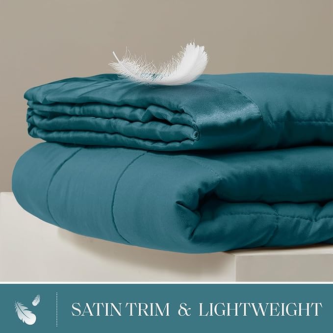 Madison Park Windom Down Alternative Blanket, Premium 3M Scotchgard Moisture Wicking Treatment, Lightweight and Soft Bed Cover For All Season, Satin Trim, Teal Full/Queen