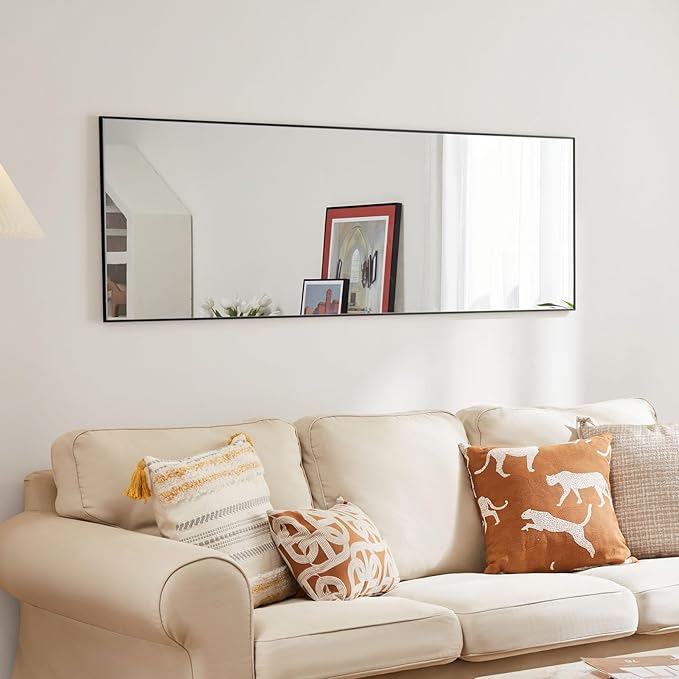 OLIXIS Full Length Mirror 59"x16.5" for Bedroom, Full Body Mirror with Stand, Hanging or Leaning for Wall, Aluminum Alloy Thin Frame Floor Standing for Living Room, Long, Black