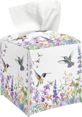 Floral Hummingbird Tissue Box Cover, Purple Tissue Holder Square with Bottom Belt for Home Bathroom Office Vanity Countertop, Housewarming Gifts Ideas for Women Friends Mom Bestie -08