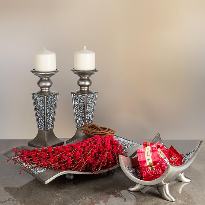 Creative Scents Schonwerk Silver Decorative Balls for Bowls and Vases, Set of 3 Decorative Orbs for Centerpiece Bowls - Centerpiece Table Decorations for Dining/Living Room or Table Decor - Gift Idea