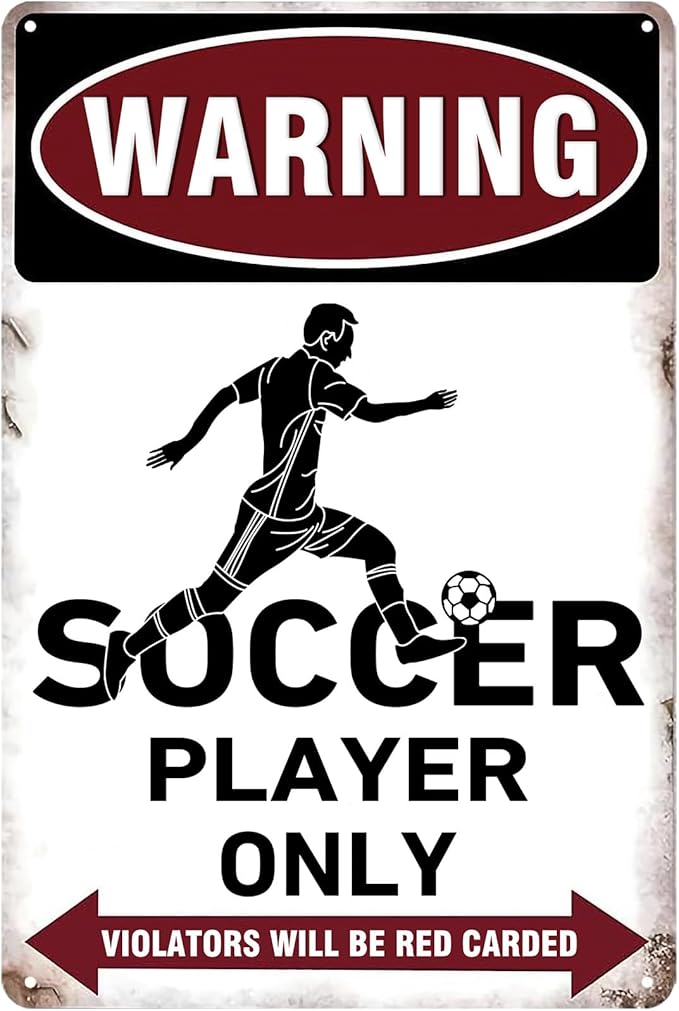 Boys & Girls Soccer Room Decor, Soccer Gifts, Men Bedroom Wall Soccer Sign, Metal Soccer Player Only Signs