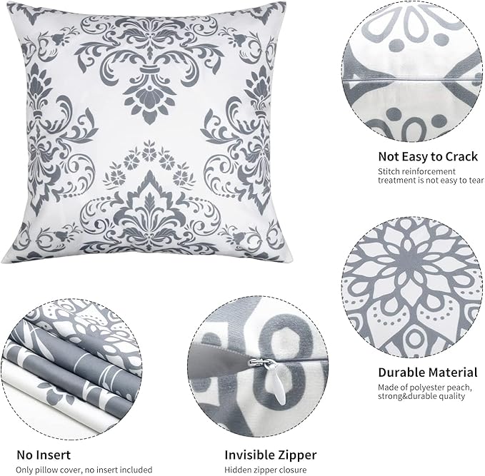 Coliuso Decorative Throw Pillow Covers 20x20 Set of 4, Gray and White Modern Simple Square Pillow Case Cushion Cover for Sofa Couch Farmhouse Outdoor Living Room (Gray and White, 20"x20")