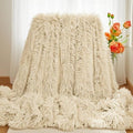 Luxurious Shaggy Throw Blanket, Faux Fur Furry Fuzzy Blanket, Long Pile Plush, Soft Fluffy Texture for Couch, Bed, Living Room Decor(63x79 Inches,Khaki)
