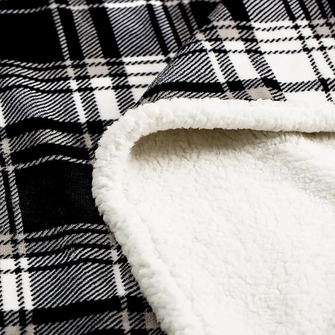 Touchat Sherpa Plaid Throw Blanket,Fleece Flannel Plush Twin Size Microfiber Blanket for Couch Bed Sofa,Fuzzy Fluffy Cozy Soft Blanket(60" X 70", Plaid Black)