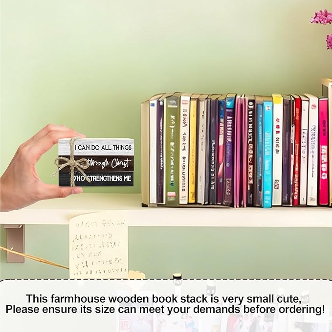 Decorative Books for Home Decor, Wood Book Stack for Table Decor, I Can Do All Things Through Christ Who Strengthens Me Decoration Books for Office Shelf, Farmhouse Stacked Books Decoration (L71)