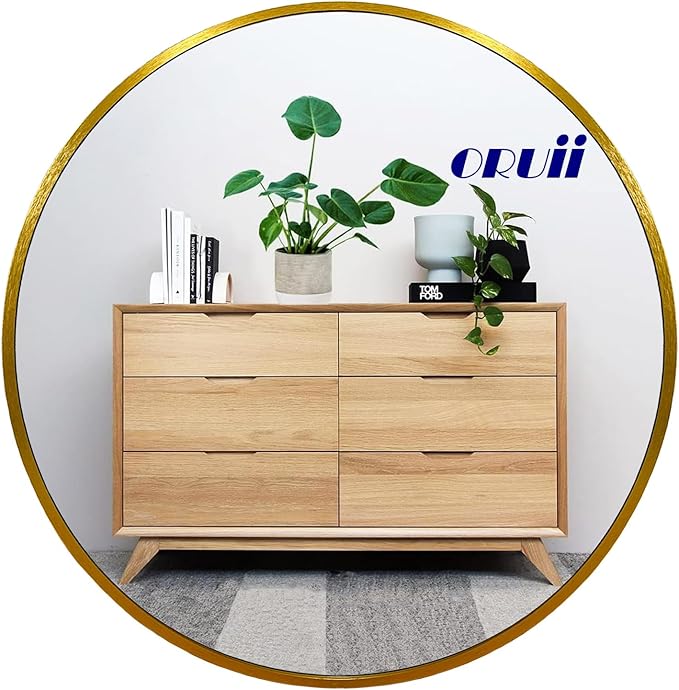 Gold Circle Mirror, 20 inch Gold Round Mirror, Circular Wall Mirrors Metal Frame, Round Wall Mirrors for Living Room, Bedroom, Bathroom, Hallway, Rustic, Vanity.