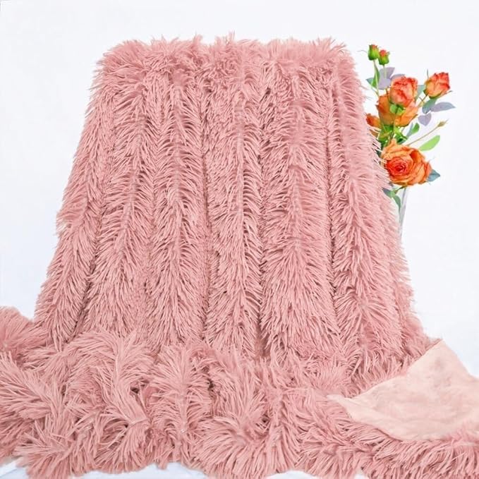 Ultra Soft Plush Blanket – Cozy Furry Throw for Bed, Sofa, or Couch – Warm & Fuzzy Blanket in Dirty Pink (51x63 Inches)