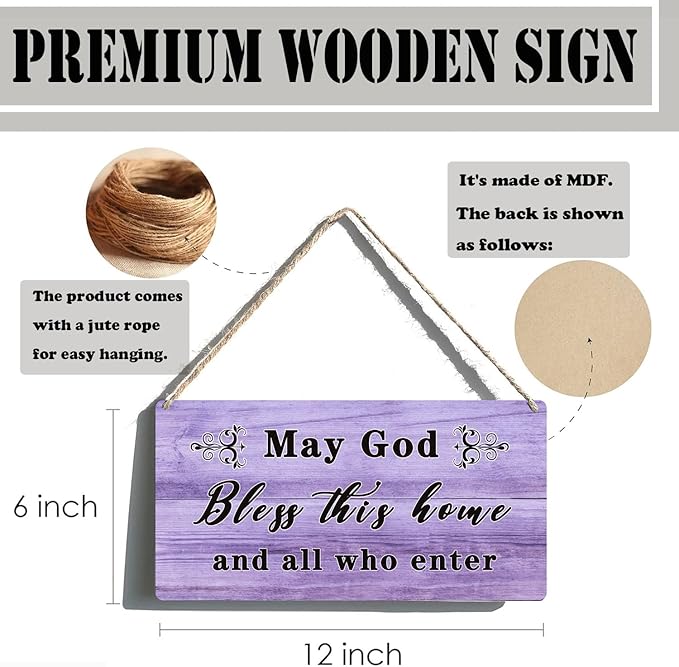 Christian Home Decor God Bless This Home Sign - Blessed Signs Entry Way Wall Decor, Christian Housewarming Gifts, Front Door Decorations, May God Bless This House and All Who Enter Sign 6x12 Inch