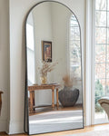 Antok Full Length Floor Mirror Arched Standing Mirror with Aluminum Frame - Freestanding Wall Mount Leaning Body Mirror for Bedroom Living Room Entryway, 64" L x 21" W, Black