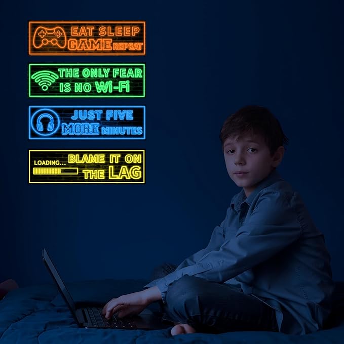 Eat Sleep Game Wall Decals Glow in The Dark, Gamer Controller Stickers Decor for Boy Bedroom, Joystick Video Gaming Kids Playroom Nursery Decoration