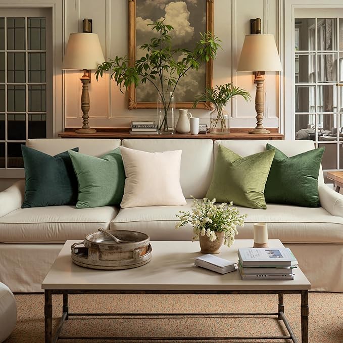 MIULEE Velvet Throw Pillow Covers 18x18 Inch, Pack of 2 - Sage Green, Soft Solid Decorative Pillow Covers Square Cushion Cases Farmhouse Modern Home Decor for Spring Couch Sofa Bedroom Living Room