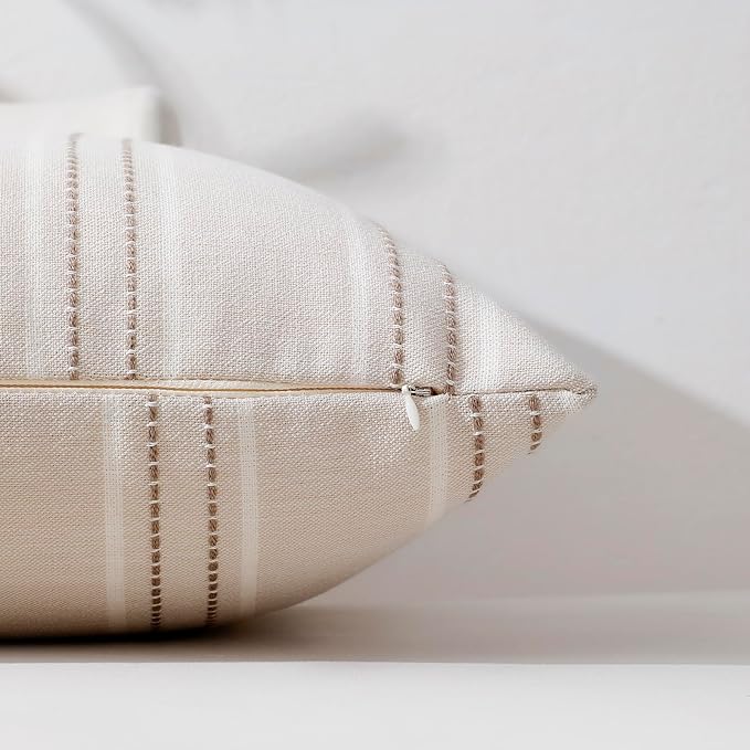 Hckot Throw Pillow Covers 20x20 Set of 2 Taupe Pillow Covers Farmhouse Decorative Pillows Textured Linen Square Cushion Covers for Sofa Couch Bed Living Room Decor(Taupe)
