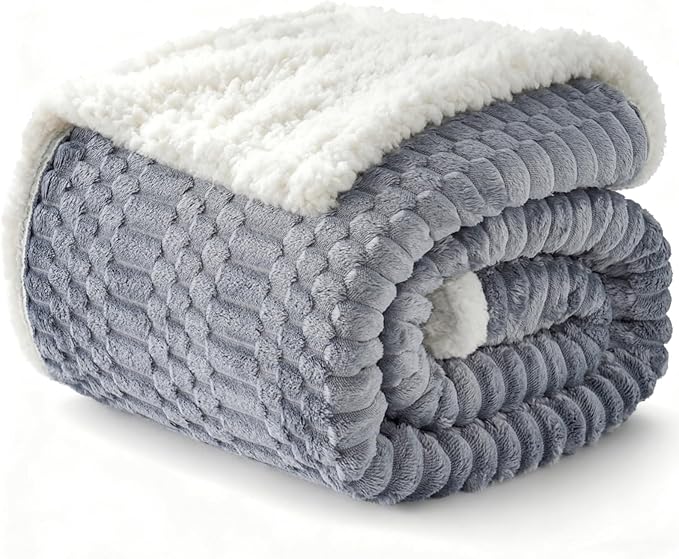Sherpa Throw Blanket for Couch Flannel Cozy Soft Thick Blanket Warm Twin Blanket for Bed Fleece Home Decor Gifts, Z01 - Grey Blue, 60"*80"