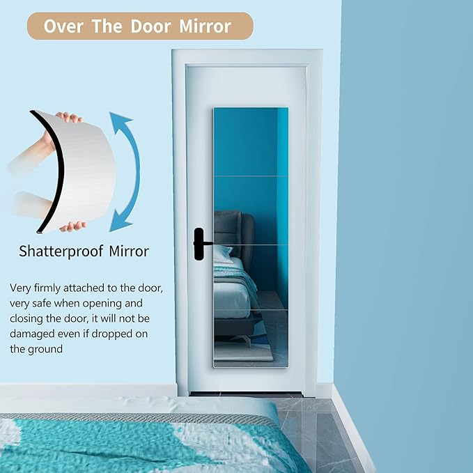 Full Length Mirror for Kids Safety Shatterproof Mirror, Plastic Wall Mirrors, Made of Acrylic Plexiglass Mirrors, 4 Pcs 8"x8", Long Bedroom Door Closet Mrroir, Workout for Home Gym Body Mrroir