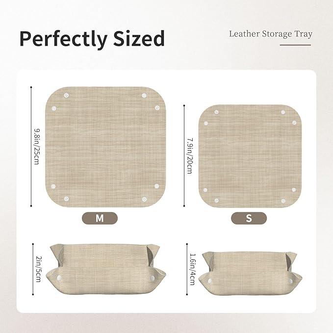 Light Beige Graident Texture Linen Valet Tray Leather Desktop Storage Organizer Bedside for Jewelry Keys Coin Candy