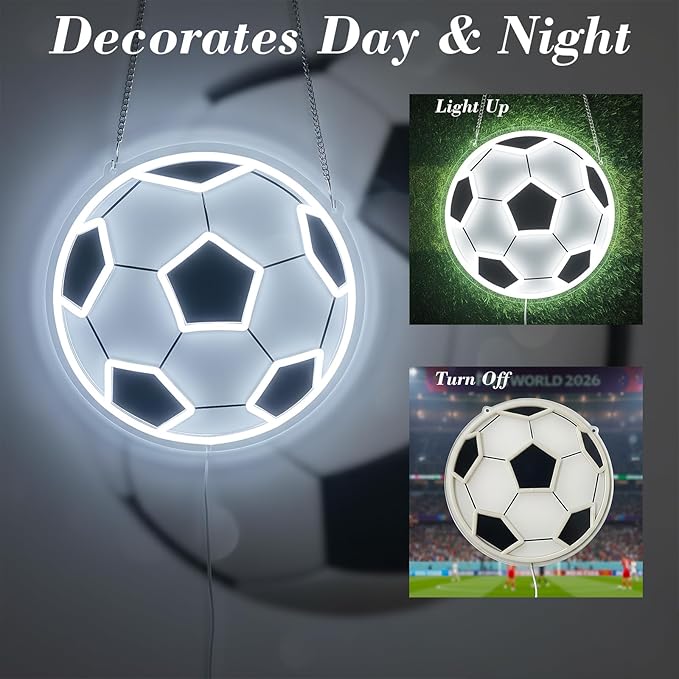 Soccer Neon Sign for Wall Decor, Dimmable LED Light for Bedroom Sports Room Decor, Soccer Gifts for Boys 8-12, 12.6 x 12.6 Inches