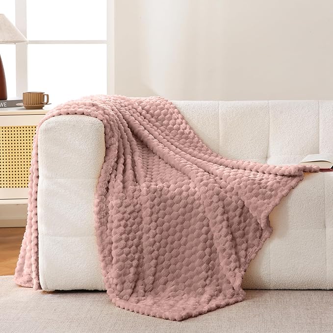 Bnuitland Pink Flannel Throw Twin Size Blanket (60X80 inches), 300 GSM Fleece Cozy Warm Soft Home Decor Lightweight Bed Blanket for Adults, Suitable for All Seasons.