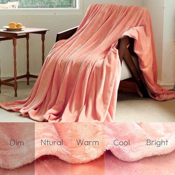 NANPIPER Fleece Blanket - Lightweight Warm Throw for Adults All-Season Rose Tan Pink 50"x60"