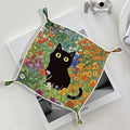 Black Cat Gifts Jewelry Valet Tray for Women, Cottagecore Floral Black Cat PU Leather Catchall Beside Caddy Nightstand Organizer Tray for Jewelry Rings Watches and Accessories, 7.87x7.87in