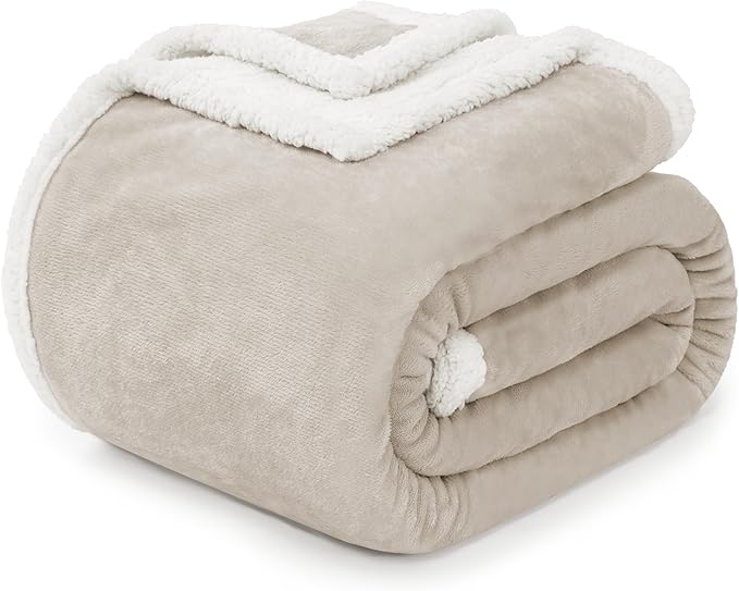 BEAUTEX Sherpa Fleece Throw Blanket Twin Size for Couch - Thick and Warm Blanket for Winter, Fluffy Flannel Plush Twin Blanket, Fuzzy Beige Cuddle Blankets for Couch Bed Sofa (60" x 80", Beige)