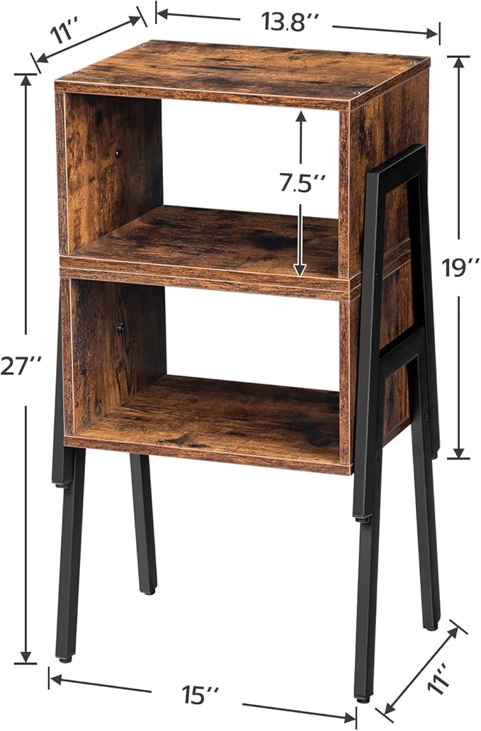 HOOBRO Small Nightstands Set of 2, Stackable End Tables, Side Tables, Bedside Tables with Open Storage Shelf, for Small Spaces, Bedroom, Living Room, Rustic Brown BF38BZP201