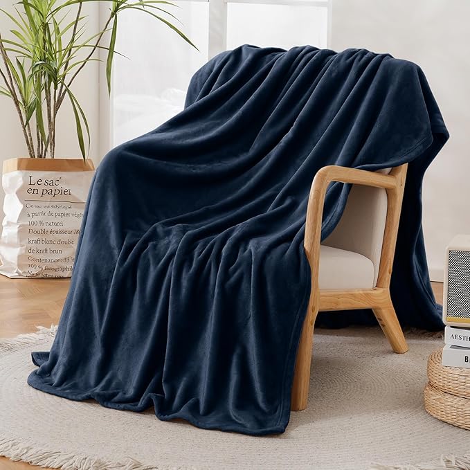 Ultra Soft Fleece Throw Blanket, Silky Flannel Fuzzy Blanket for All Season, Cozy Lightweight Blanket for Couch, Bed, Sofa, 50" x 60", Navy Blue, Throw