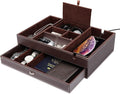 Baoyun Valet Tray for Men, 2 Layers Nightstand Organizers for Men and Women, Leather Jewelry Storage Box, Mens Dresser Top Organizer, Catch All for Jewelry Key Wallet and Phone (Brown)