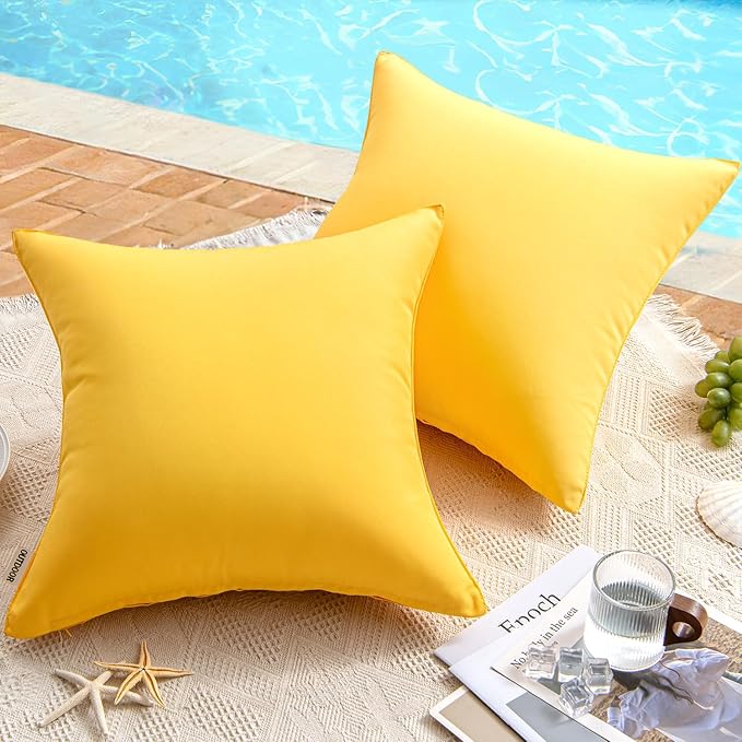 MIULEE Pack of 2 Decorative Outdoor Waterproof Pillow Covers Square Garden Cushion Sham Throw Pillowcase Shell for Patio Tent Couch 24x24 Inch Yellow
