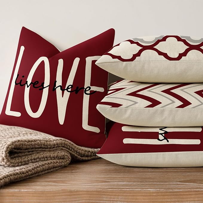 YCOLL Farmhouse Pillow Covers 16x16 Set of 4 Throw Pillow Covers Rustic Linen Decorative Pillows Square Cushion Covers for Couch Sofa Bedroom Home Decor