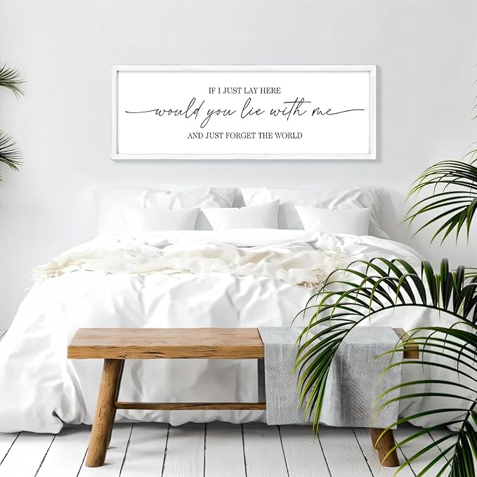 MODE HOME Farmhouse Bedroom Wall Art Above Bed with Title If I Just Lay Here Would You Lie With Me, Large Framed Wall Sign for Master Bedroom Wall Decor, Rustic Wall Art for Home Decor 42 x 15 Inch