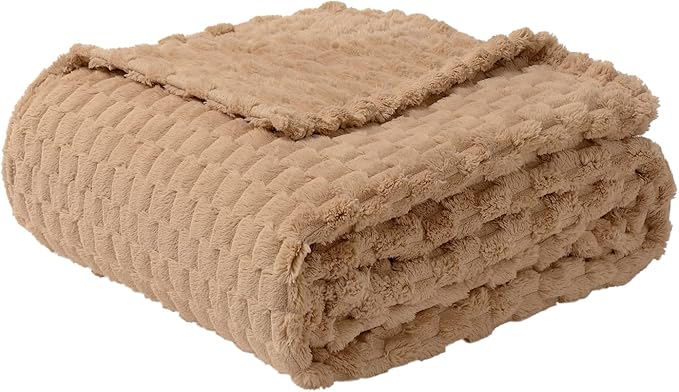FY FIBER HOUSE Fleece Throw Blanket for Couch 300GSM Super Soft Plush Fuzzy Blankets Lap Blanket for Office Sofa, 50x60 Inches, Camel