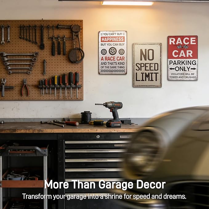 Garage Signs - F1 Race Car Posters for Man Cave Decor - Funny Metal Sign Vintage Cars Room Decor for Boys - Racing Gifts for Men 12x8 Inch