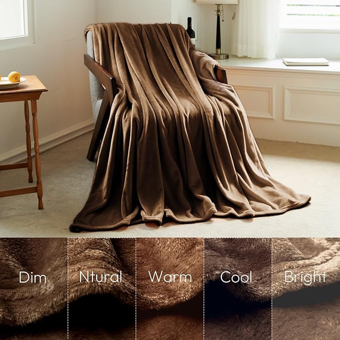 NANPIPER King Size Blanket - Lightweight Soft Fleece for Adults All-Season Coffee Brown 90"x108"