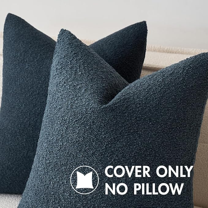 MIULEE Textured Boucle Throw Pillow Cover Navy Blue Accent Solid Lumbar Pillow Case Decorative Soft Pack of 1 Couch Cushion Chair Sofa Bedroom Livingroom Home Decor,12x20 Inch