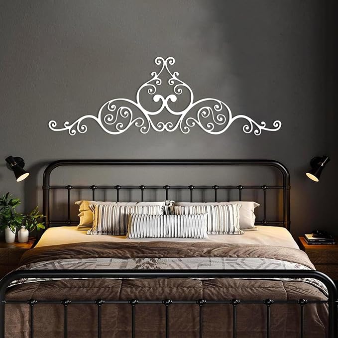 EANHIPE Metal Scroll Wall Art, Vine Scroll Metal Wall Decor, Flower Scroll Wall Hanging, Art for Bedroom Wall Above Bed, Headboard Wall Decor, Bedroom Wall Decoration (White, 53"x18"/135x45cm)