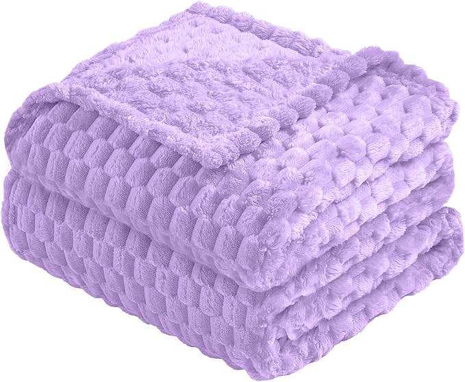 Vessia Flannel Fleece Twin Size Blanket(60x80 inch), 3D Jacquard Light Purple Fuzzy and Warm Blanket for Couch, Sofa, 300GSM Super Soft Touch Cozy Lightweight Bed Decor for All-Season