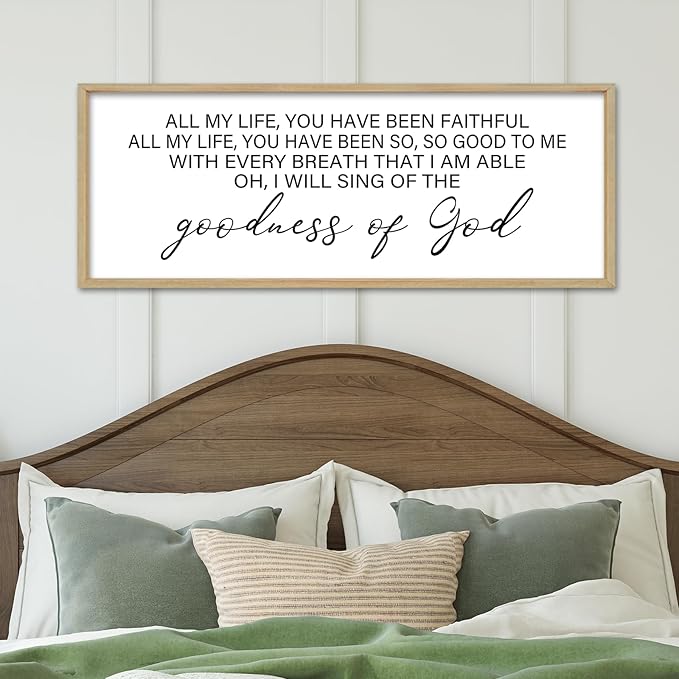 YWMZYKJGS Goodness of God Wall Decor 40"×15" Bible Verse Sign Christian Catholic Scripture Jesus Christ Prayer Large Home Office Wood Framed Wall Hanging Art (Wood)