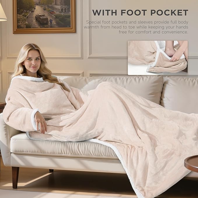 Heated Blanket Throw - Wearable Electric Blanket with 6 Heat Levels & 9 Hours Auto Off,Gifts for Women,Home Office Use,Machine Washable,50"x70"(Beige)