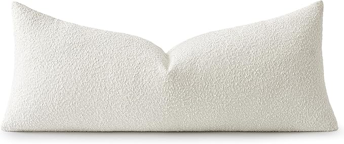 MIULEE Boucle Throw Pillow Cover Decorative Couch Pillow Cover Textured Accent Solid Pillow Case Soft for Cushion Chair Sofa Bedroom Livingroom Home Decor White,36x14 Inch