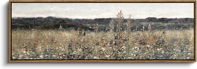InSimSea Extra Large Framed Vintage Wall Art, Living Room Country Farmhouse Decor, Flower Meadow Landscape Paintings, Canvas Prints, Retro Scenery Long Pictures for Bedroom Above of Bed,12x36inch