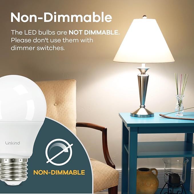 Linkind A19 LED Light Bulb, 60W Equivalent Light Bulbs, 8.5W 4000K Cool White, 840 Lumens Non-Dimmable LED Bulb, E26 Standard Base, Energy Efficient UL Listed, 6-Pack