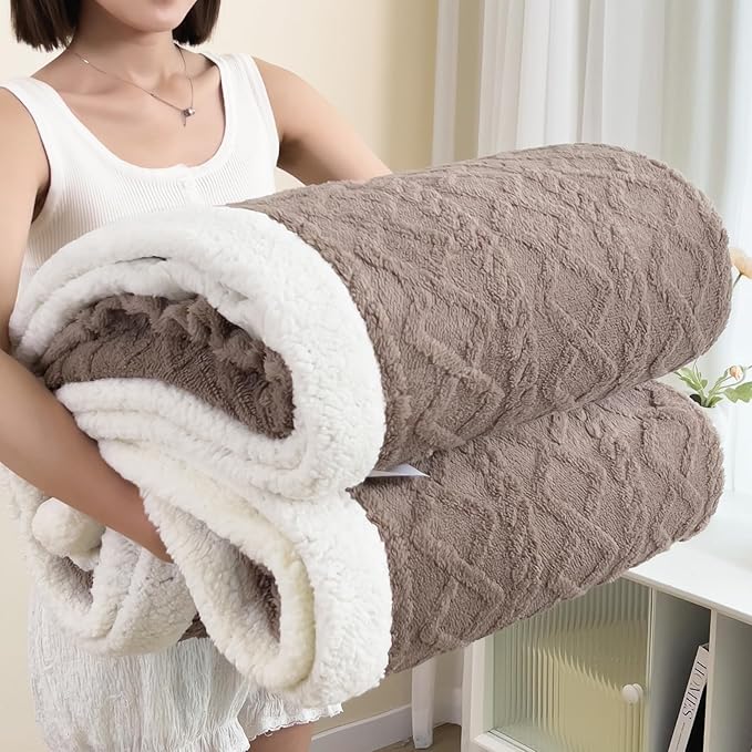 Sherpa Blanket for Bed - Fleece Soft Cozy Fuzzy Blankets Thick Warm for Winter and All Seasons (Brown, Twin(60"x80"))