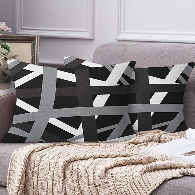 Emvency Set of 2 Throw Pillow Cover Gray Black Stripes Design Retro Decorative Pillow Case Striped Home Decor Rectangle 12x20 Inch Cushion Pillowcase