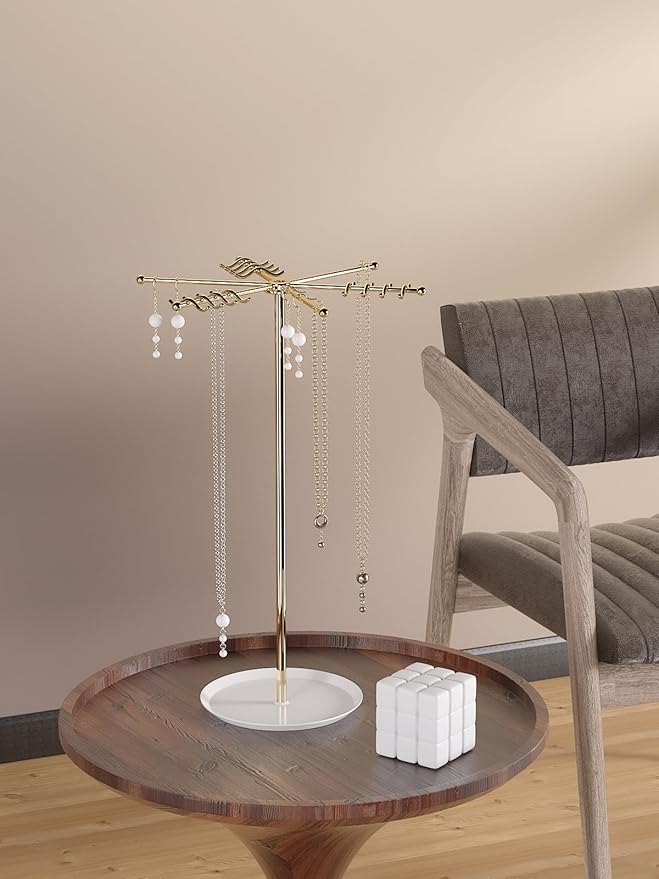 Rotating Necklace Holder,Tabletop Long Necklace Organizer Stand For Woman And Men,Jewelry Tree Bracelet And Earring Display Hanging Rack For Vendors,Small Jewelry Storage Stand