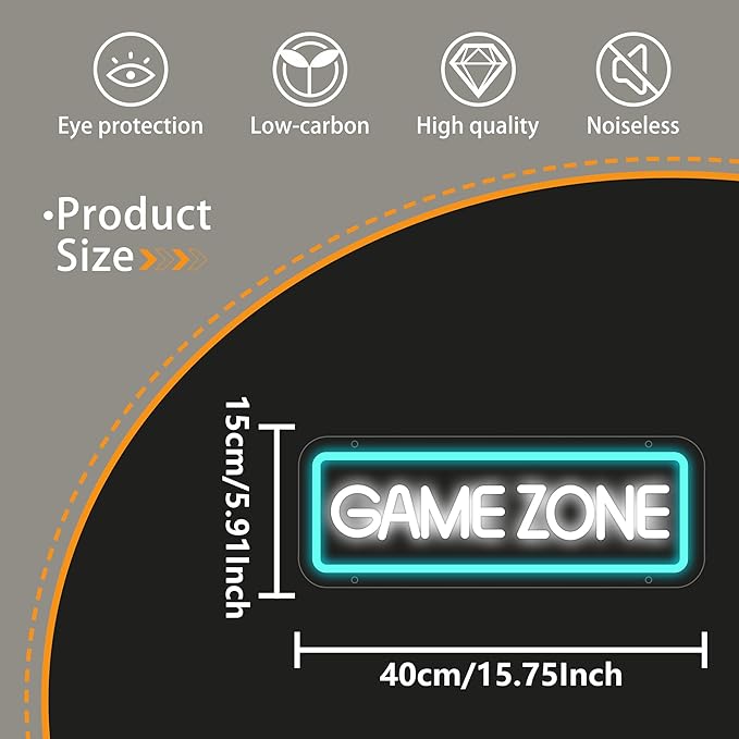 Game Zone Neon Sign, Game Zone Led Signs for Wall Decor, Dimmable Neon Light Sign for Bedroom, Play Room, Kids Room, Bar Decoration, USB Powered Light Up Neon Signs for Party Decor