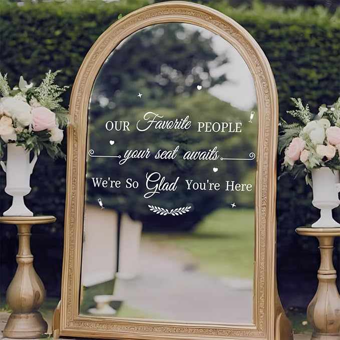 HLNIUC Wedding Mirror Sticker,Our Favorite People Your Seat Awaits Mirror Stickers Wedding Welcome Decals Double-Sized,Personalized Letters Number Wall Decal for Window Sign Marriage Decoration